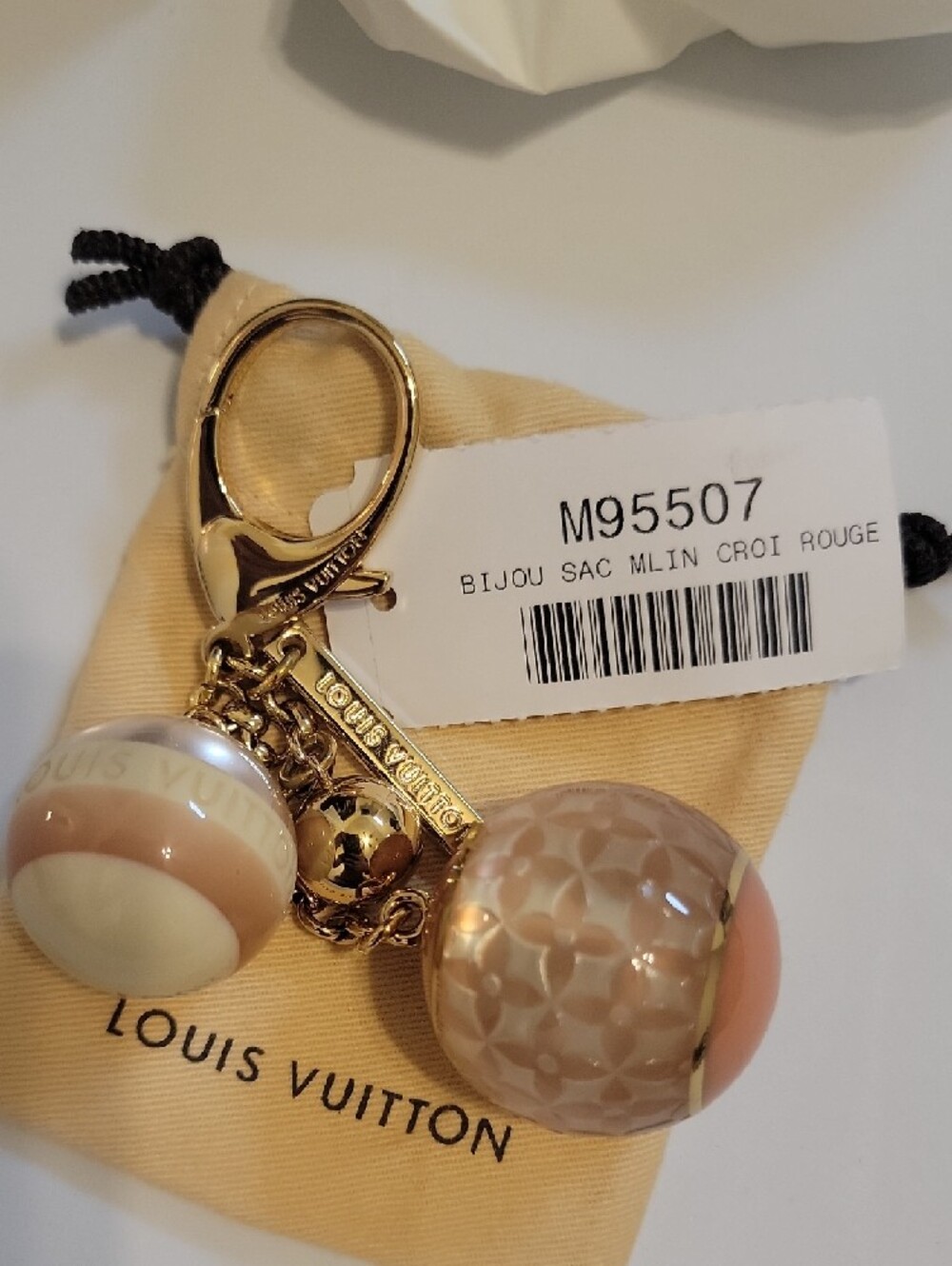 Louis Vuitton Pearlized Pink and Cream Sphere Charm Keychain - Picture 7 of 8